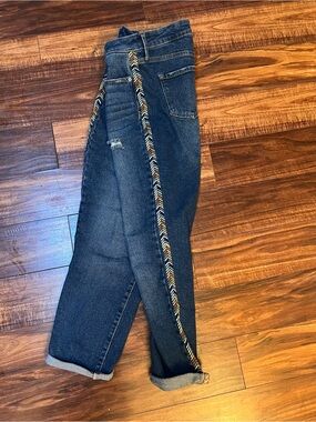 Knox Rose Dark Blue Boyfriend Jeans with Multicolor Side Trim
